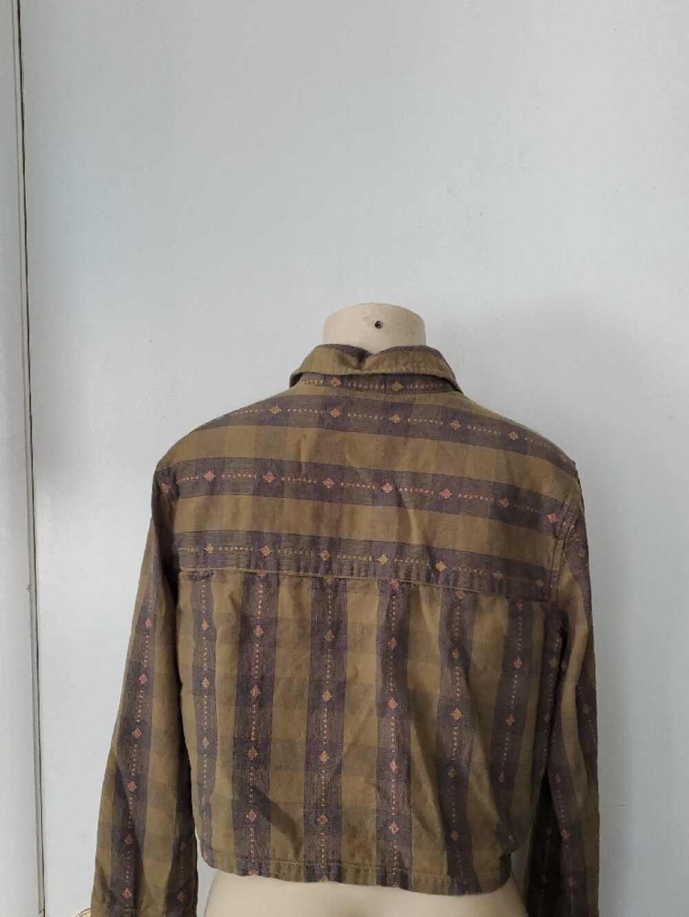 Volcom Olive and Brown Plaid Cropped Button-Down Shirt - Picture 3 of 6